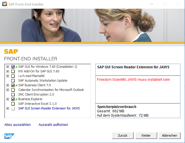 Softwareauswahl des SAP Front-End Installers